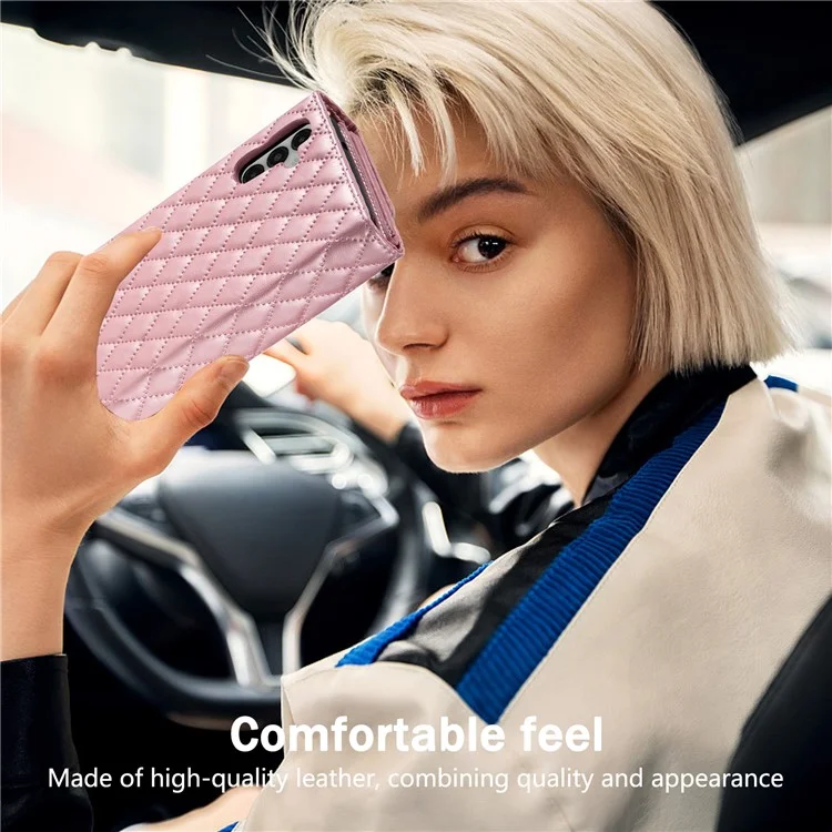 BKS-002 Brieftasche Hülle für Samsung Galaxy A56 5G, PU-Leder, Ständer, Telefonabdeckung mit Schultergurt - Roségold