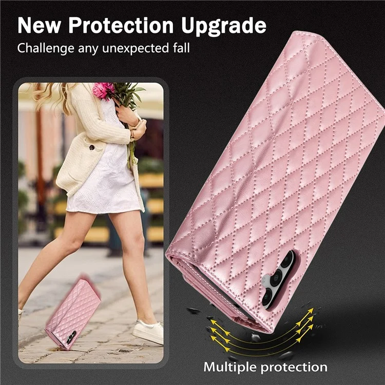 BKS-002 Brieftasche Hülle für Samsung Galaxy A56 5G, PU-Leder, Ständer, Telefonabdeckung mit Schultergurt - Roségold