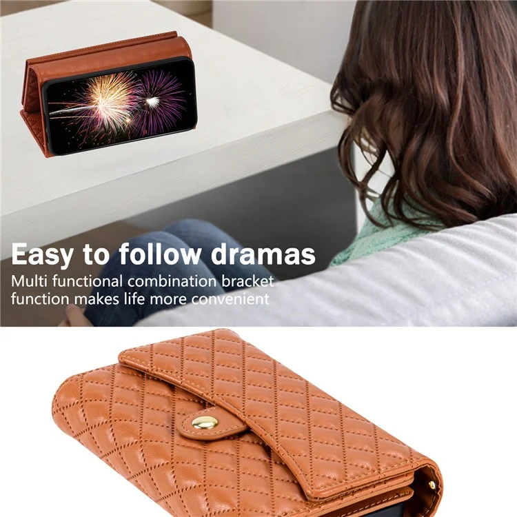 Étui portefeuille en cuir PU avec dragonne pour Samsung Galaxy A16 5G / 4G - Marron