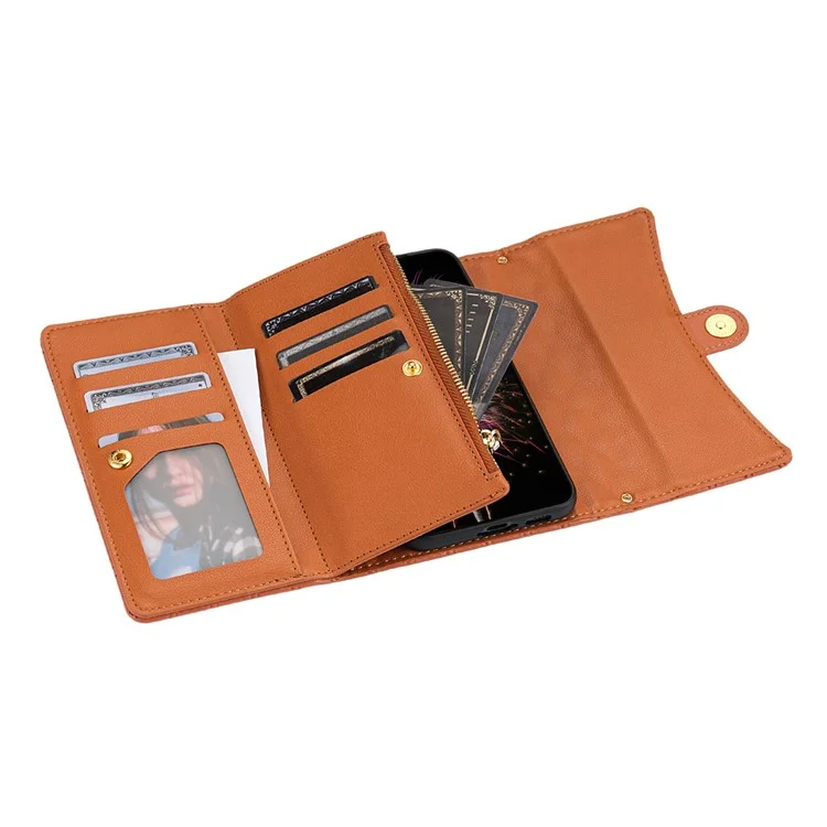 Étui portefeuille en cuir PU avec dragonne pour Samsung Galaxy A16 5G / 4G - Marron