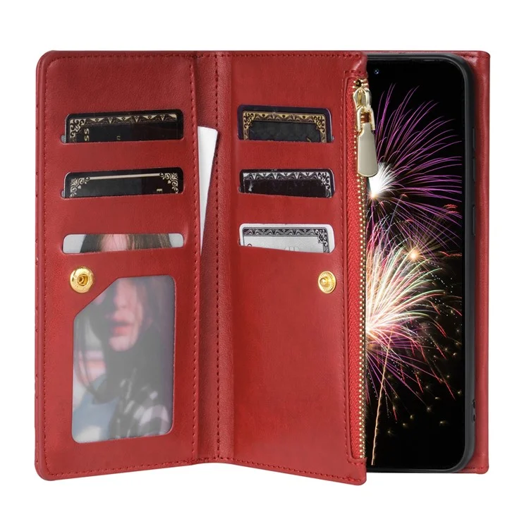 Étui portefeuille en cuir PU avec dragonne pour Samsung Galaxy S25 - Rouge
