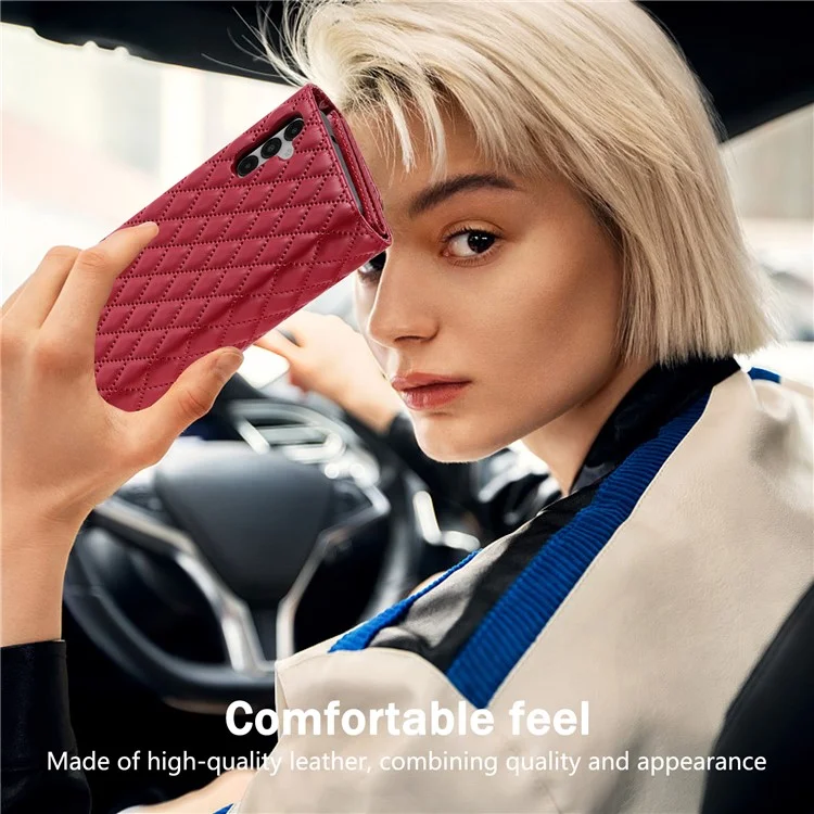 Étui portefeuille en cuir PU avec dragonne pour Samsung Galaxy S25 - Rouge