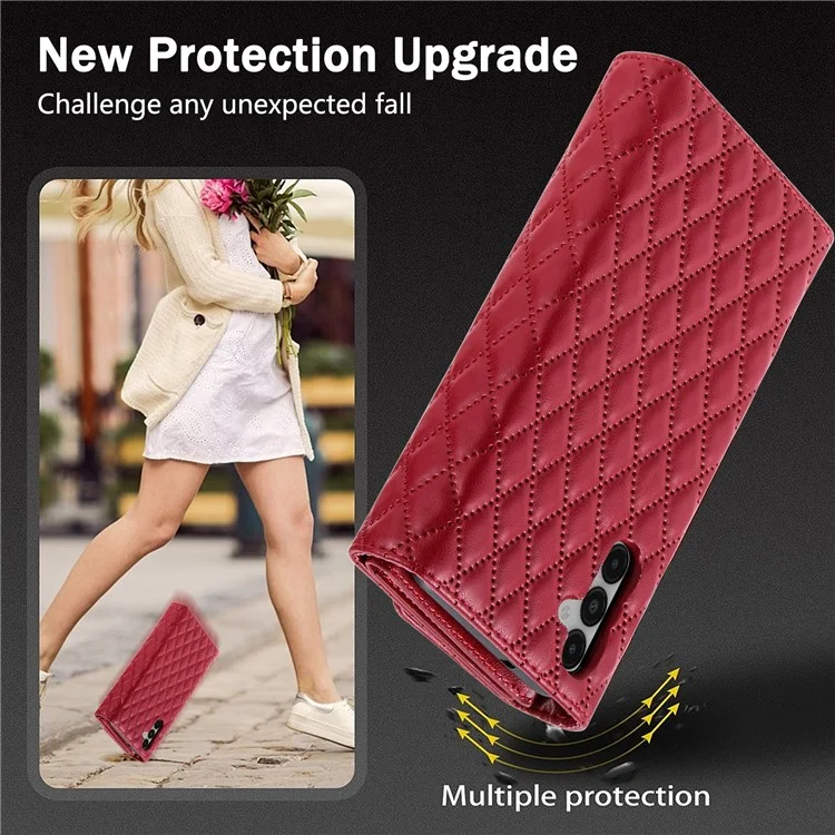 Étui portefeuille en cuir PU avec dragonne pour Samsung Galaxy S25 - Rouge