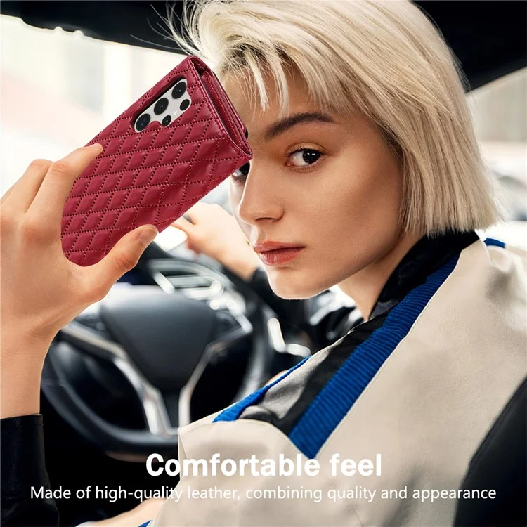 Étui portefeuille en cuir PU avec support et bandoulière pour Samsung Galaxy S25 Ultra - Rouge