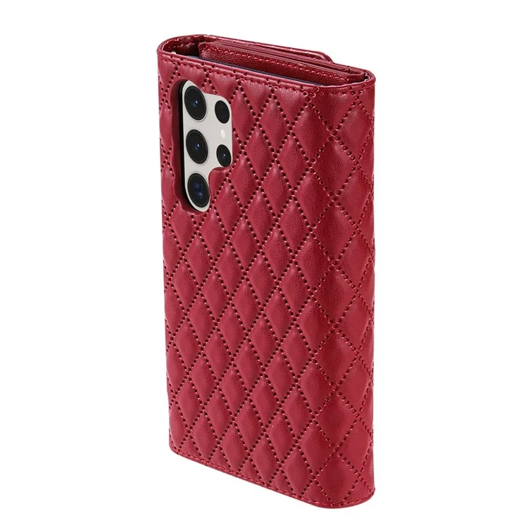 Étui portefeuille en cuir PU avec support et bandoulière pour Samsung Galaxy S25 Ultra - Rouge