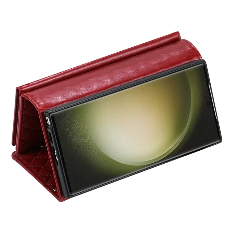 Étui portefeuille en cuir PU avec support et bandoulière pour Samsung Galaxy S25 Ultra - Rouge