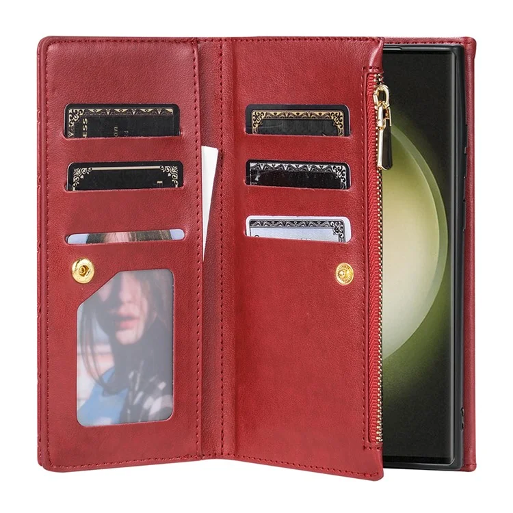 Étui portefeuille en cuir PU avec support et bandoulière pour Samsung Galaxy S25 Ultra - Rouge