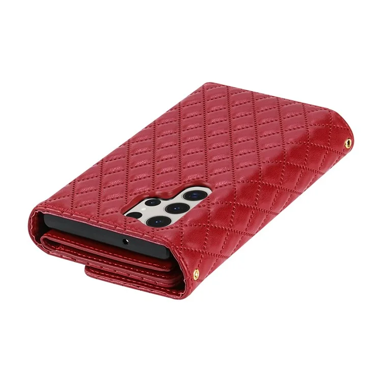 Étui portefeuille en cuir PU avec support et bandoulière pour Samsung Galaxy S25 Ultra - Rouge