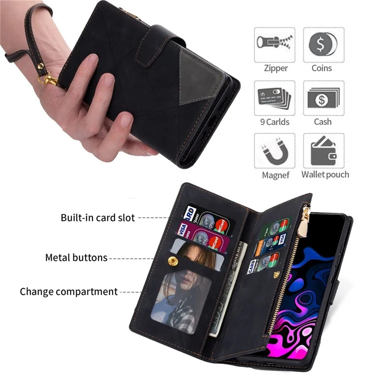 Custodia a portafoglio per Samsung Galaxy A56 5G con colore a schizzo, cover in pelle con supporto - Nero