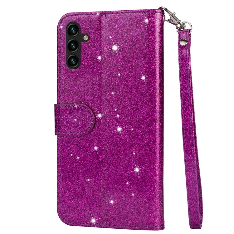 Für Samsung Galaxy A26 5G Stand Case Glitter Phone Lederbezug mit Reißverschlusstasche - Lila