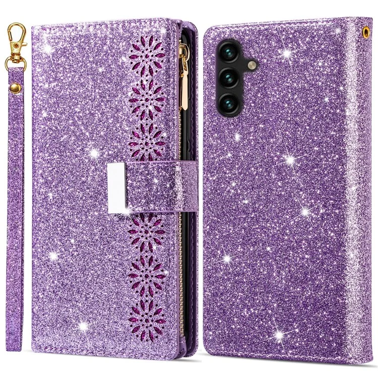 Для чехла Samsung Galaxy A36 5G Starry Sky Carving Leather Wallet Phone Cover - Пурпурный