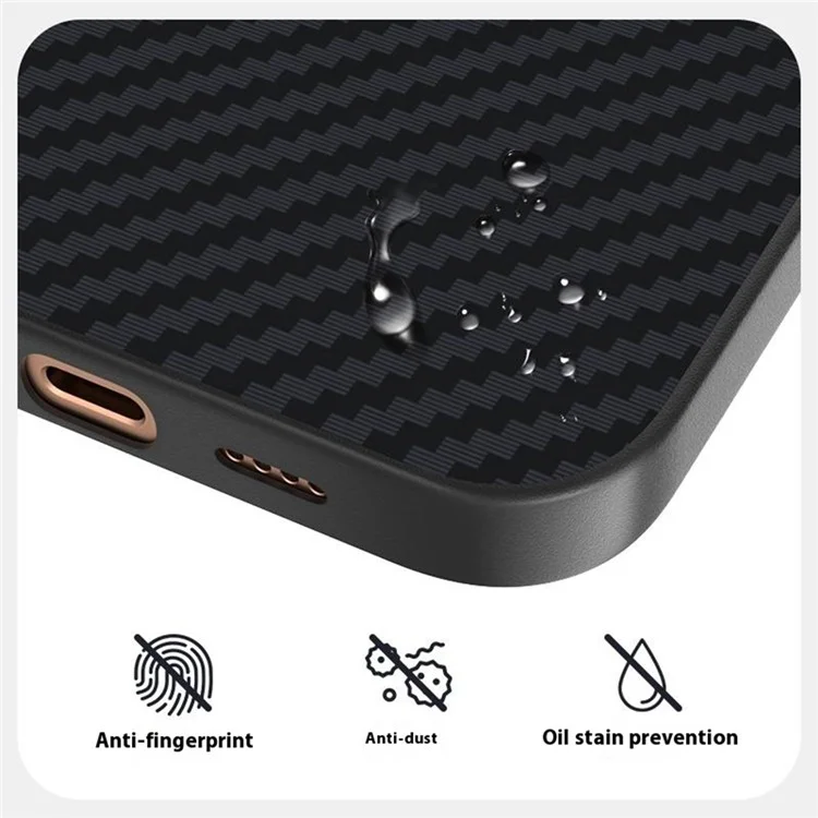 Capa para iPhone 16 Plus compatível com MagSafe, com textura de fibra de carbono na parte de trás - Preta