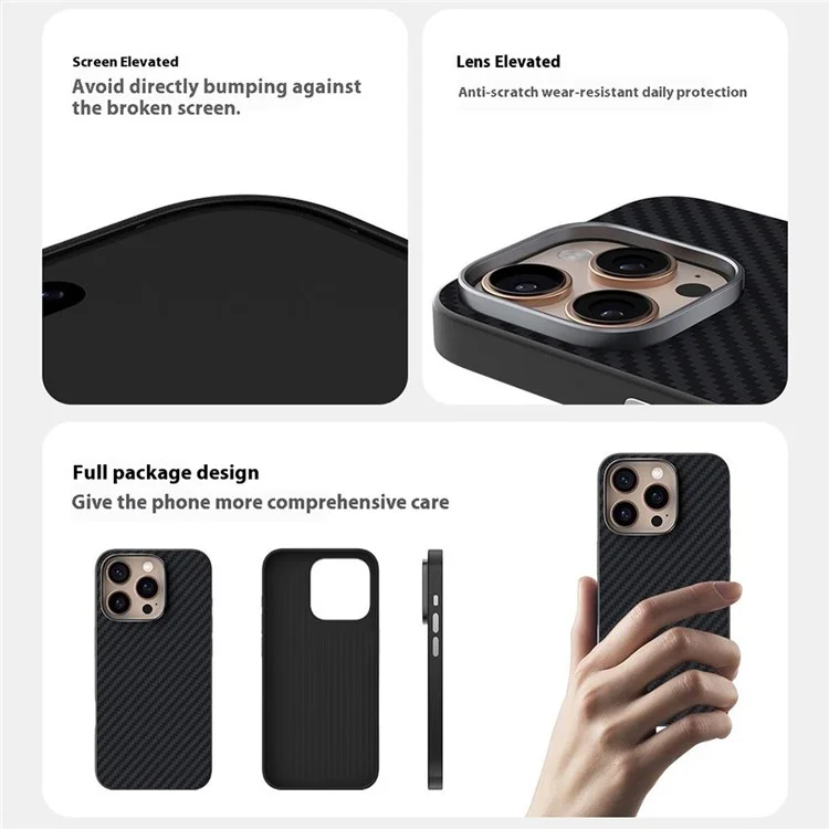 Чехол ABEEL для iPhone 15 Pro совместимый с MagSafe, с текстурой из углеродного волокна на задней панели - черный