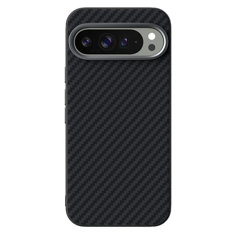 Funda para Google Pixel 9 / Pixel 9 Pro compatible con MagSafe, con textura de fibra de carbono en la parte trasera - Negro