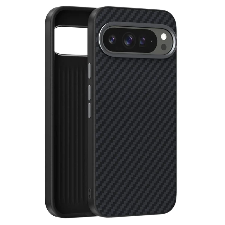 Funda para Google Pixel 9 / Pixel 9 Pro compatible con MagSafe, con textura de fibra de carbono en la parte trasera - Negro