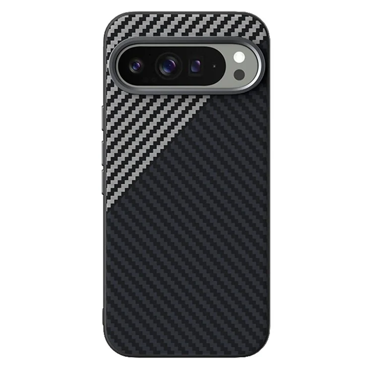 ABEEL For Google Pixel 10 Pro XL / 9 Pro XL Case Compatible with MagSafe Carbon Fiber Texture Back Cover - Black  /  Silver