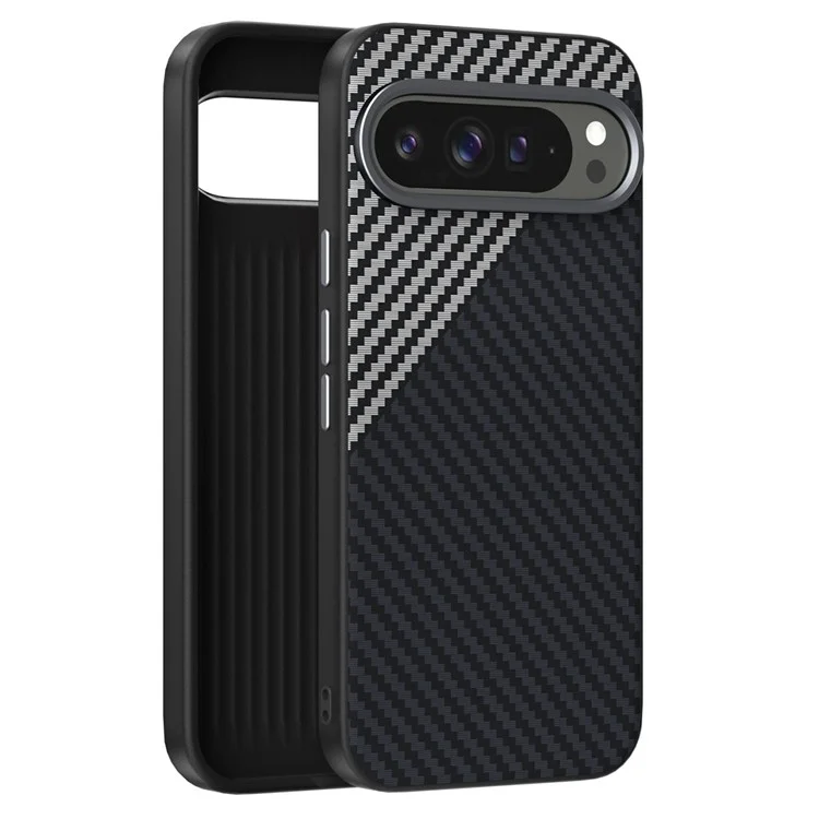 ABEEL For Google Pixel 10 Pro XL / 9 Pro XL Case Compatible with MagSafe Carbon Fiber Texture Back Cover - Black  /  Silver