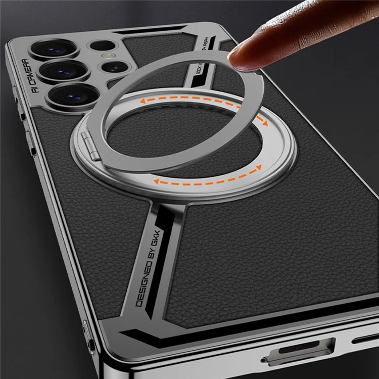 GKK For Samsung Galaxy S25 Ultra Case Compatible with MagSafe PU+TPU Kickstand Phone Cover Z Shape Design - Grey