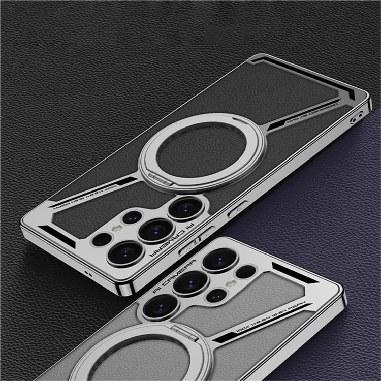 GKK For Samsung Galaxy S25 Ultra Case Compatible with MagSafe PU+TPU Kickstand Phone Cover Z Shape Design - Grey