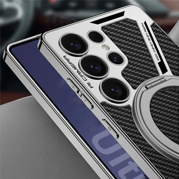 GKK For Samsung Galaxy S25 Ultra Case Compatible with MagSafe PU+TPU Kickstand Phone Cover Z Shape Design - Grey