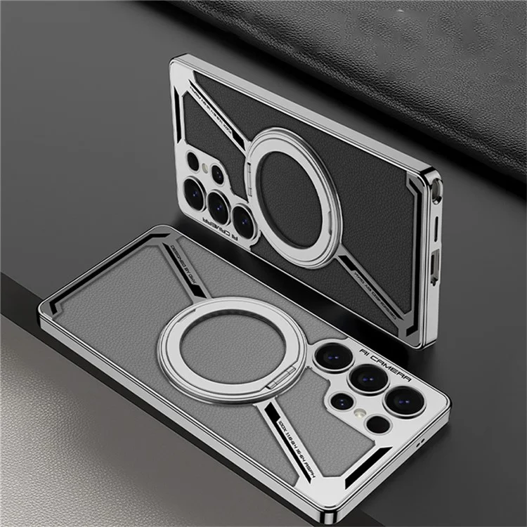 GKK For Samsung Galaxy S25 Ultra Case Compatible with MagSafe PU+TPU Kickstand Phone Cover Z Shape Design - Grey