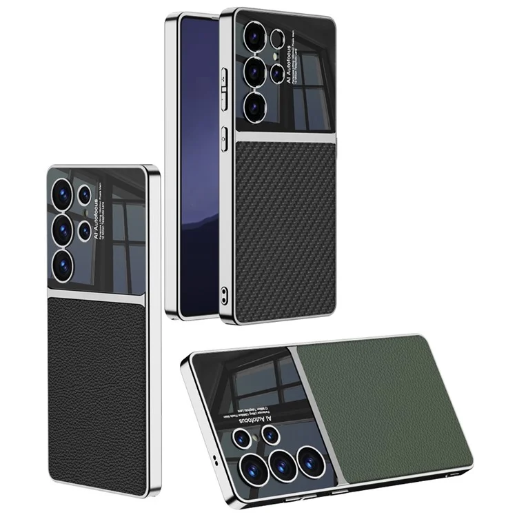 Funda para Samsung Galaxy S25 Ultra de GKK, revestimiento trasero de teléfono de electrochapado PU+PC+TPU - Verde