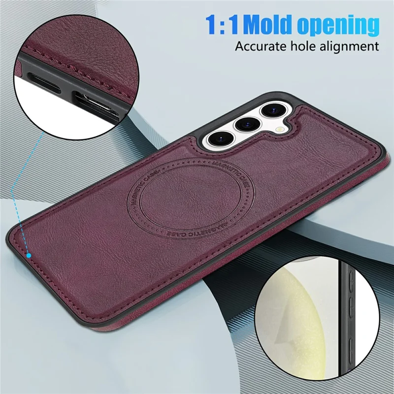 CSJ-P3 For Samsung Galaxy S24 Magnetic Case PC+TPU+Leather Back Cover - Wine Red