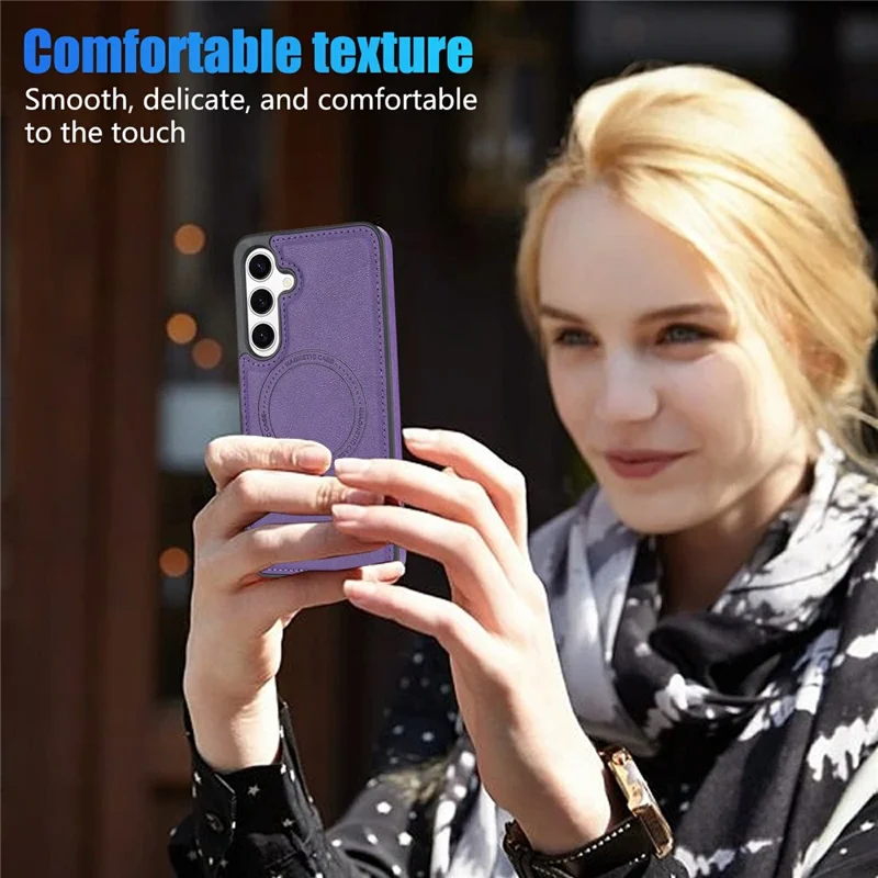 CSJ-P3 For Samsung Galaxy S24 Magnetic Case PC+TPU+Leather Back Cover - Purple