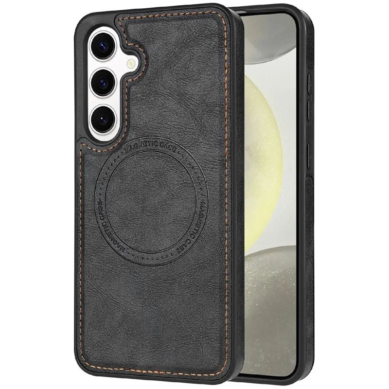 CSJ-P3 For Samsung Galaxy S24+ Case Compatible with MagSafe PC+TPU+Leather Back Cover - Black