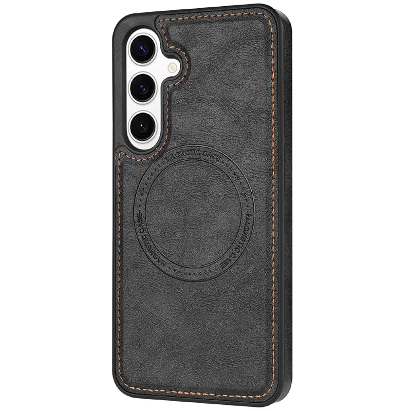 CSJ-P3 For Samsung Galaxy S24+ Case Compatible with MagSafe PC+TPU+Leather Back Cover - Black