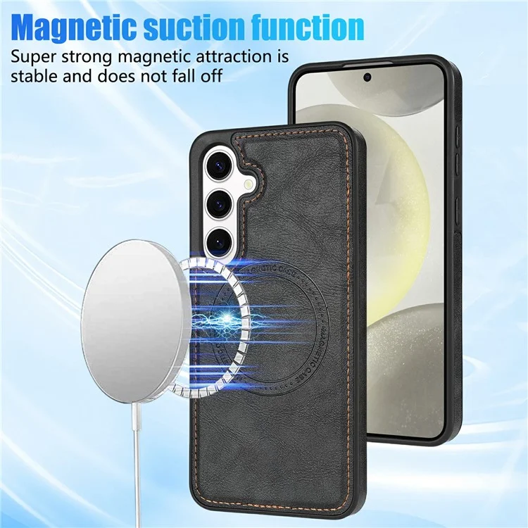 CSJ-P3 For Samsung Galaxy S24+ Case Compatible with MagSafe PC+TPU+Leather Back Cover - Black