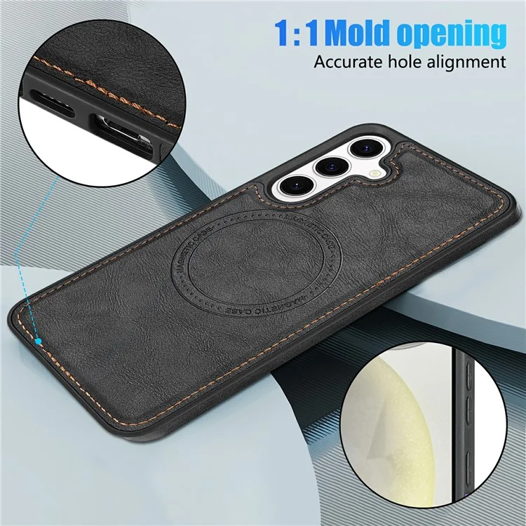 CSJ-P3 For Samsung Galaxy S24+ Case Compatible with MagSafe PC+TPU+Leather Back Cover - Black