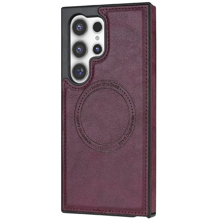 Funda para Samsung Galaxy S24 Ultra CSJ-P3 compatible con MagSafe, de PC+TPU+cuero, color rojo vino.