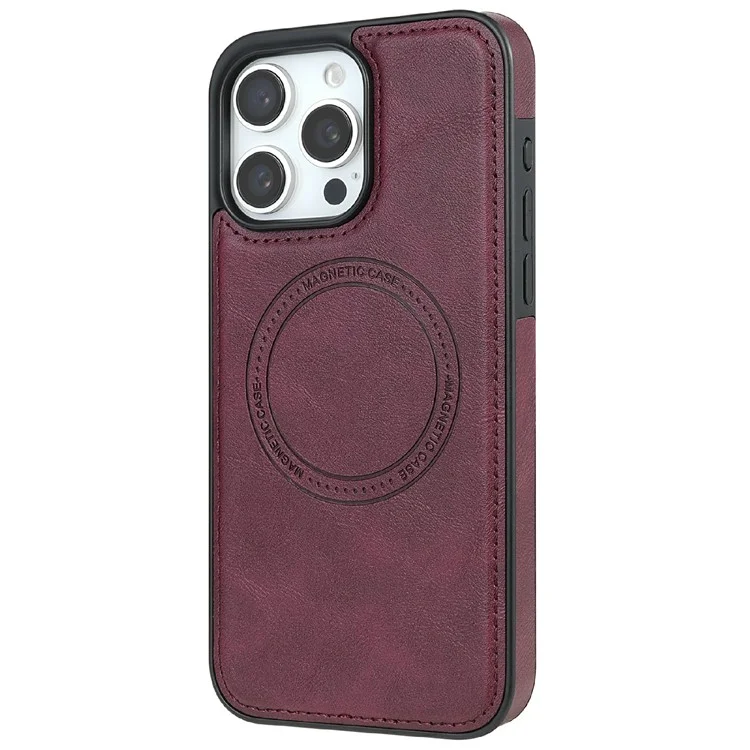 CSJ-P3 Custodia per iPhone 15 Pro compatibile con MagSafe Copertura posteriore in PC+TPU+pelle - Rosso vino