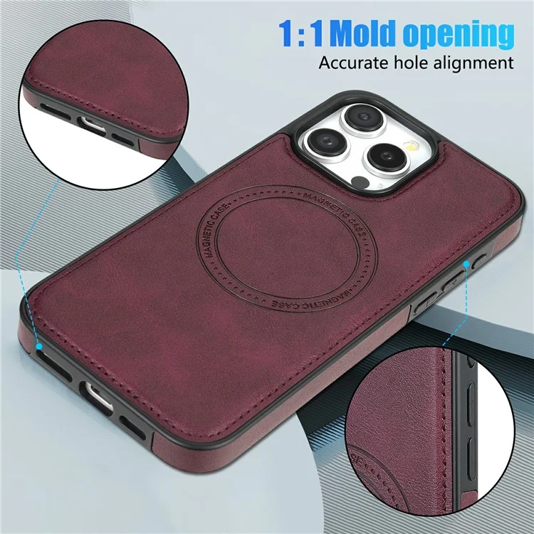 CSJ-P3 Custodia per iPhone 15 Pro compatibile con MagSafe Copertura posteriore in PC+TPU+pelle - Rosso vino