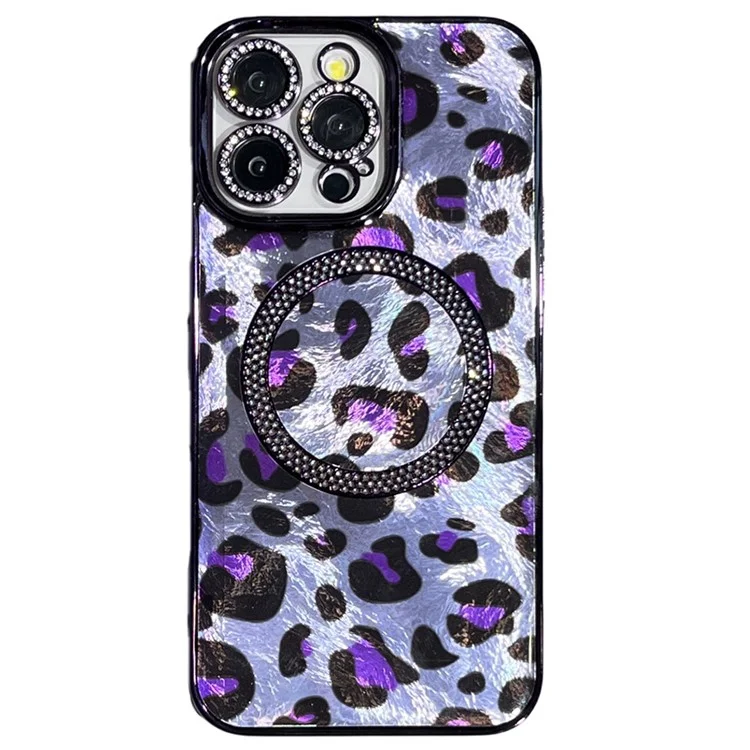 Capa para iPhone 16 Pro Max compatível com MagSafe, cobertura de telefone à prova de choque com epóxi, estampa de leopardo - Roxo