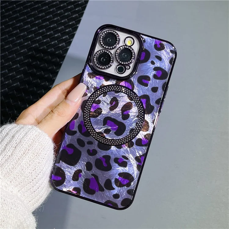 Capa para iPhone 16 Pro Max compatível com MagSafe, cobertura de telefone à prova de choque com epóxi, estampa de leopardo - Roxo