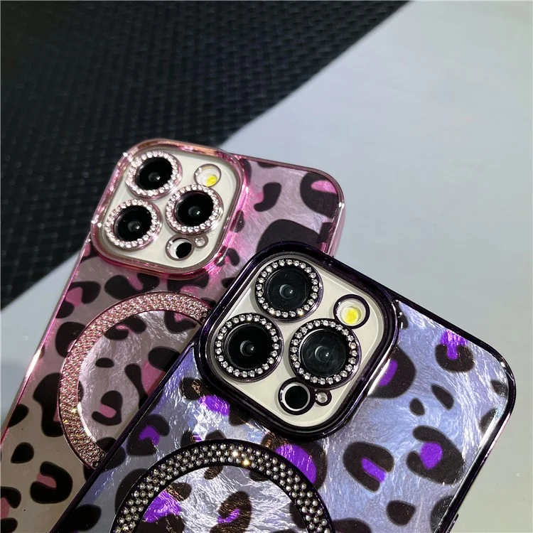 Capa para iPhone 16 Pro Max compatível com MagSafe, cobertura de telefone à prova de choque com epóxi, estampa de leopardo - Roxo