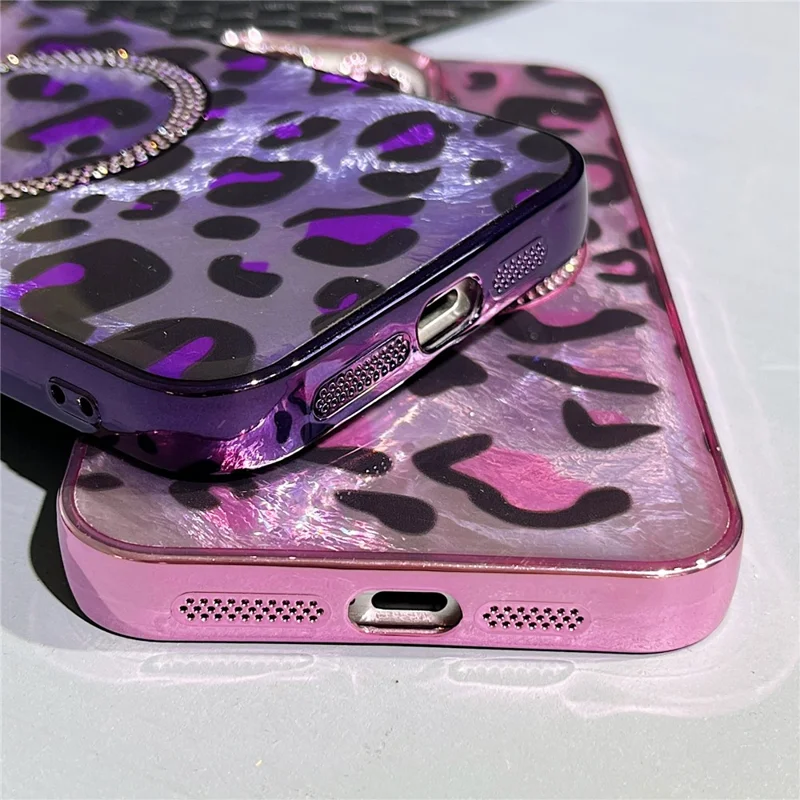 For iPhone 15 Pro Case Compatible with MagSafe Epoxy Shockproof Phone Cover Leopard Print - Blue
