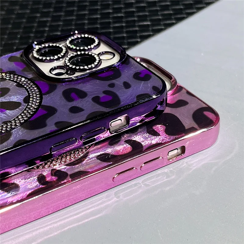 For iPhone 15 Pro Case Compatible with MagSafe Epoxy Shockproof Phone Cover Leopard Print - Blue