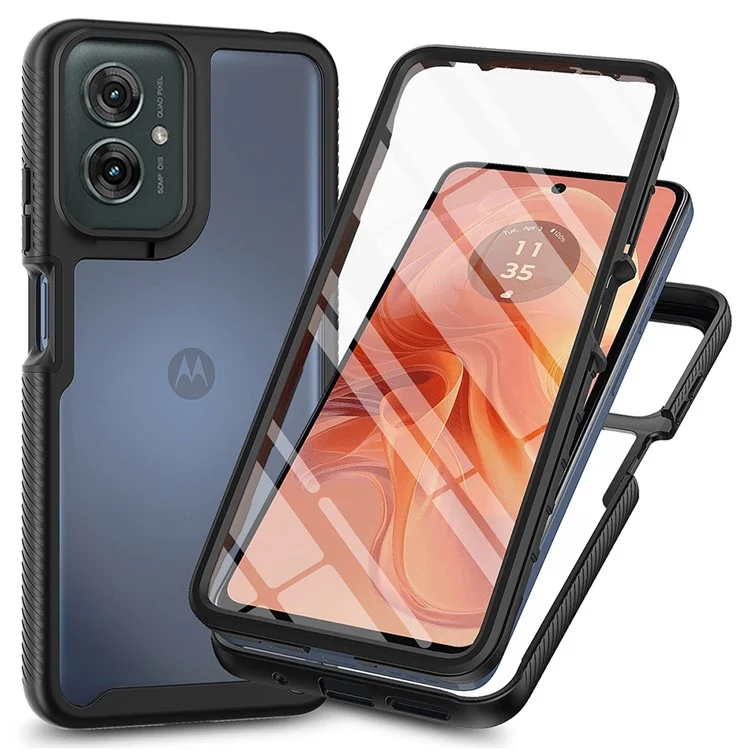 Custodia per Motorola Moto G55 5G in PC+TPU, cover posteriore trasparente con pellicola protettiva in PET per lo schermo - Nero