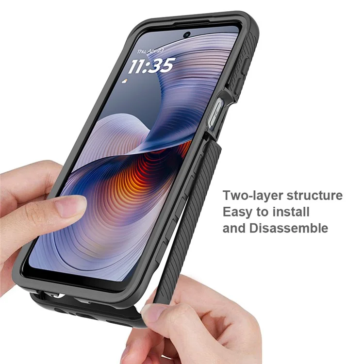 Custodia per Motorola Moto G55 5G in PC+TPU, cover posteriore trasparente con pellicola protettiva in PET per lo schermo - Nero