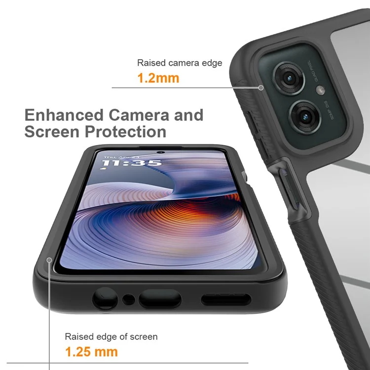 Custodia per Motorola Moto G55 5G in PC+TPU, cover posteriore trasparente con pellicola protettiva in PET per lo schermo - Nero