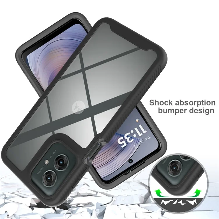 Custodia per Motorola Moto G55 5G in PC+TPU, cover posteriore trasparente con pellicola protettiva in PET per lo schermo - Nero