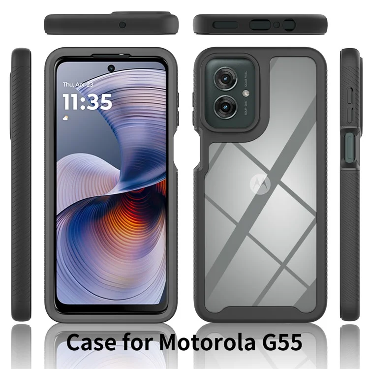 Custodia per Motorola Moto G55 5G in PC+TPU, cover posteriore trasparente con pellicola protettiva in PET per lo schermo - Nero