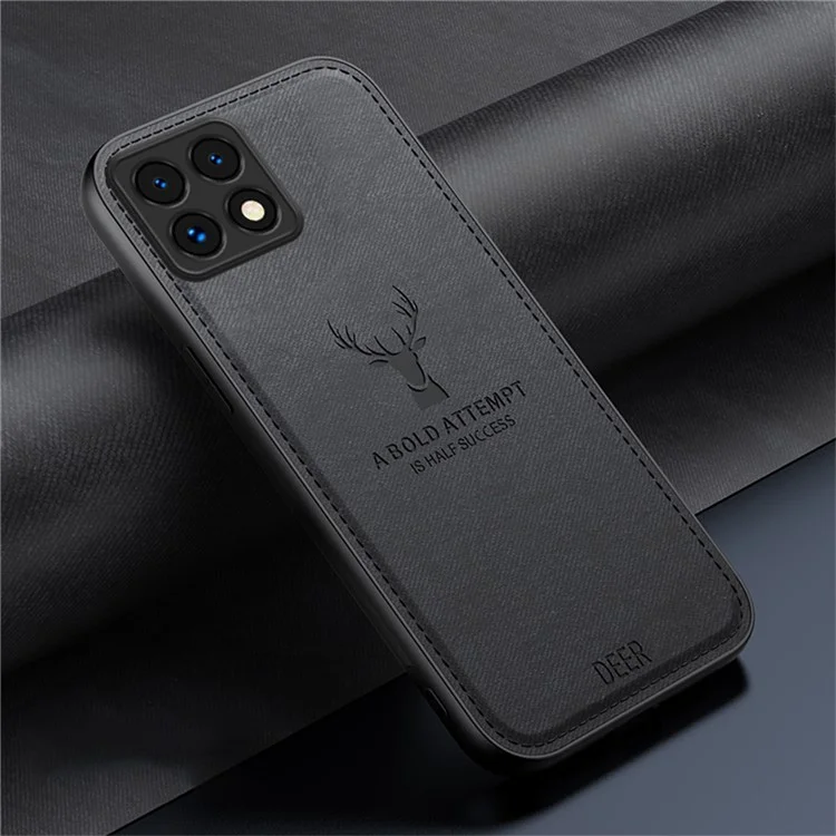 Für Xiaomi 14T Hülle Hirschmuster Tuchstruktur PU-Leder Hybrid Handyhülle - Schwarz
