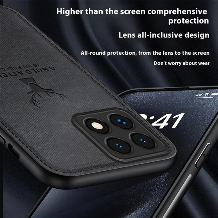 Für Xiaomi 14T Hülle Hirschmuster Tuchstruktur PU-Leder Hybrid Handyhülle - Schwarz