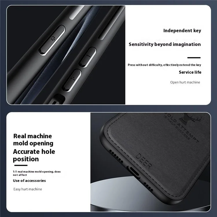 Für Xiaomi 14T Hülle Hirschmuster Tuchstruktur PU-Leder Hybrid Handyhülle - Schwarz