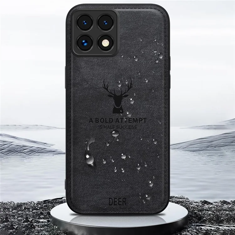 Für Xiaomi 14T Hülle Hirschmuster Tuchstruktur PU-Leder Hybrid Handyhülle - Schwarz