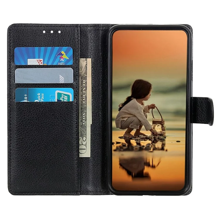 Funda tipo cartera de piel sintética con textura de litchi para Samsung Galaxy A26 5G - Negro